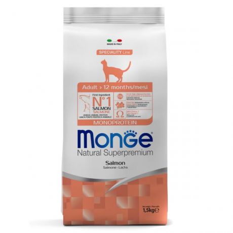 Корм для кошек MONGE Cat Monoprotein взрослых лосось 1.5кг