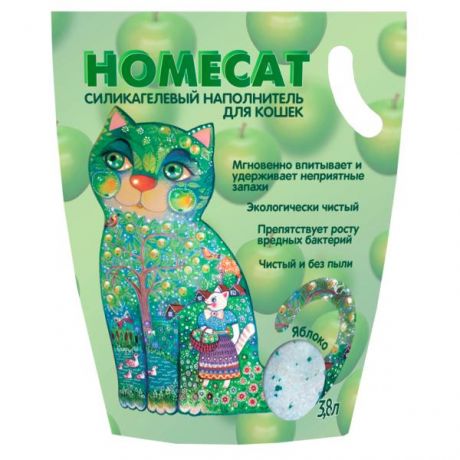 Наполнитель для кошачьих туалетов HOMECAT силикагелевый с ароматом яблока 3.8л