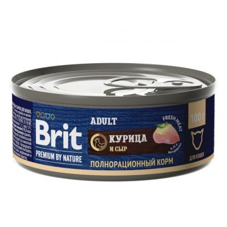 Корм для кошек Brit Premium с курицей и сыром консервированный 100г