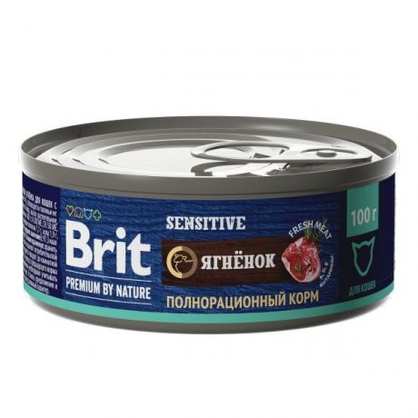 Корм для кошек Brit Premium для чувствительного пищеварения с ягненком консервированный 100г