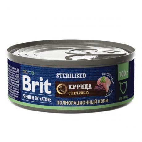 Корм для кошек Brit Premium для стерилизованных с курицей и печенью консервированный 100г