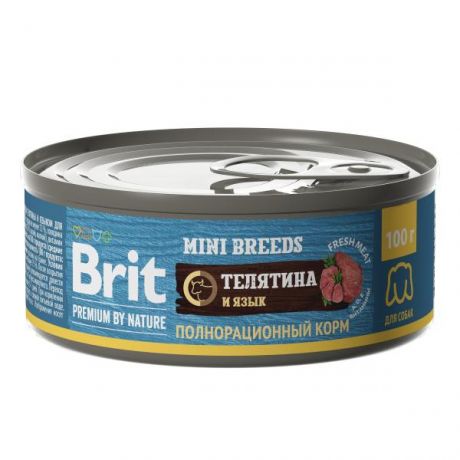 Корм для собак Brit Premium для мелких пород с телятиной и языком консервированный 100г