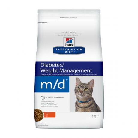 Корм для кошек HILLS 1,5кг Prescription Diet m/d Diabetes/Weight Management при сахарном диабете с курицей сухой