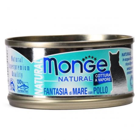 Корм влажный для кошек MONGE Natural 80г морепродукты с курицей консервированный