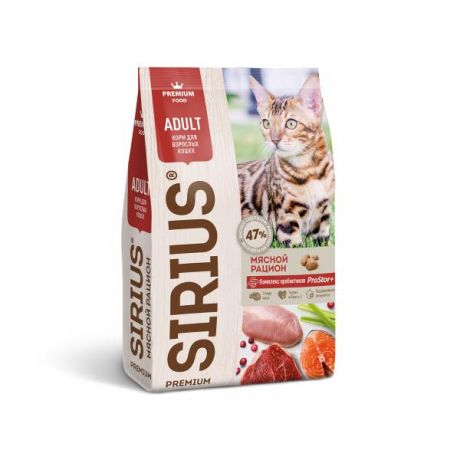Корм для кошек SIRIUS взрослых мясной рацион 400г