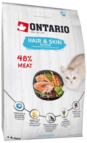 Ontario Корм Ontario для здоровья кожи и шерсти кошек, с лососем (2 кг)