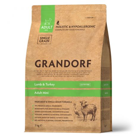Grandorf Корм Grandorf ягненок с индейкой для взрослых собак мелких пород (1 кг)