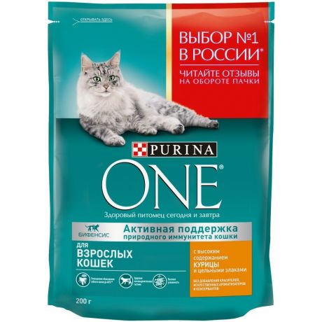 Purina One Корм Purina One сухой корм для взрослых кошек, с высоким содержанием курицы и цельными злаками (9,75 кг)
