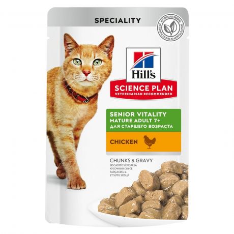 Hill's консервы Hill's консервы science Plan для пожилых кошек (7+) для поддержания активности и жизненной энергии, пауч с курицей (85 г)