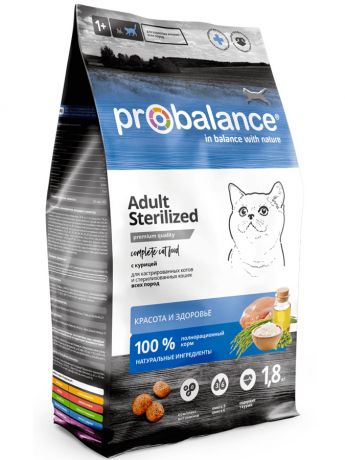 Probalance Корм Probalance для кастрированных котов и стерилизованных кошек, с курицей (10 кг)