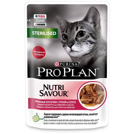 Purina Pro Plan (паучи) Purina Pro Plan (паучи) влажный корм Nutri Savour для взрослых стерилизованных кошек и кастрированных котов, с уткой в соусе (2,21 кг)