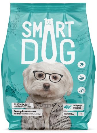 Smart Dog Корм Smart Dog для взрослых собак, три вида мяса с ягнёнком, лососем, индейкой (18 кг)