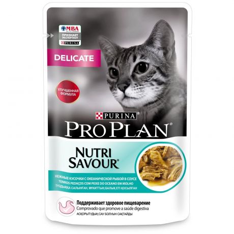 Purina Pro Plan (паучи) Purina Pro Plan (паучи) влажный корм для взрослых кошек с чувствительным пищеварением или с особыми предпочтениями в еде, с океанической рыбой в соусе (2,21 кг)