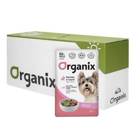 Organix паучи Organix паучи "Упаковка 25 шт" Паучи для собак мелких и средних пород с чувствительным пищеварением: кролик в соусе (2,13 кг)