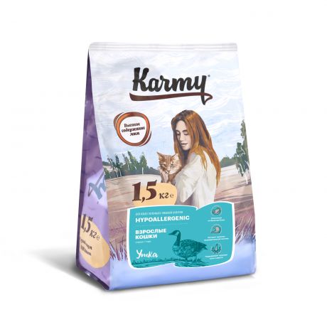 Karmy Корм Karmy сухой корм для кошек, склонных к пищевой аллергии с уткой (1,5 кг)