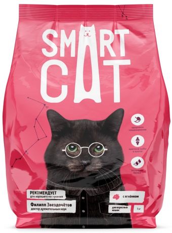 Smart Cat Корм Smart Cat для взрослых кошек, с ягнёнком (12 кг)