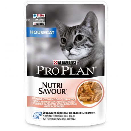Purina Pro Plan (паучи) Purina Pro Plan (паучи) влажный корм Nutri Savour кусочки в соусе для домашних кошек, с лососем (2,21 кг)