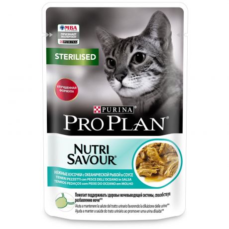 Purina Pro Plan (паучи) Purina Pro Plan (паучи) влажный корм Nutri Savour для взрослых стерилизованных кошек и кастрированных котов, с океанической рыбой в соусе (2,21 кг)