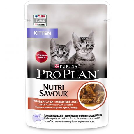 Purina Pro Plan (паучи) Purina Pro Plan (паучи) влажный корм Nutri Savour для котят, с говядиной в соусе (2,21 кг)