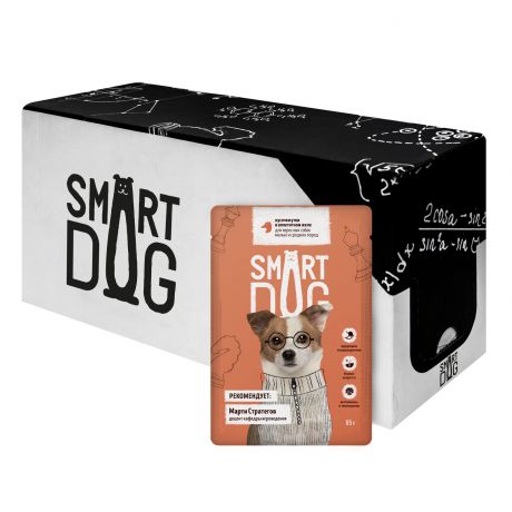 Smart Dog паучи Smart Dog паучи "Упаковка 25 шт" Паучи для взрослых собак малых и средних пород кусочки утки в аппетитном желе (2,13 кг)