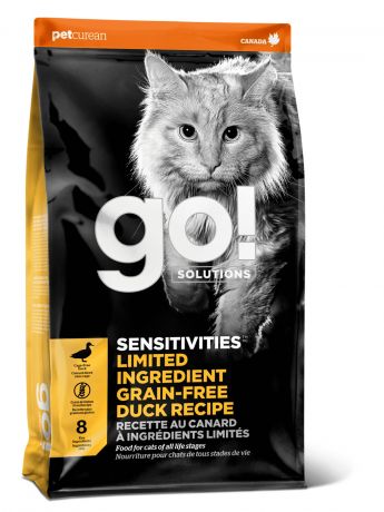 GO! Solutions Корм GO! Solutions беззерновой для котят и кошек с чувствительным пищеварением, со свежей уткой (7,26 кг)