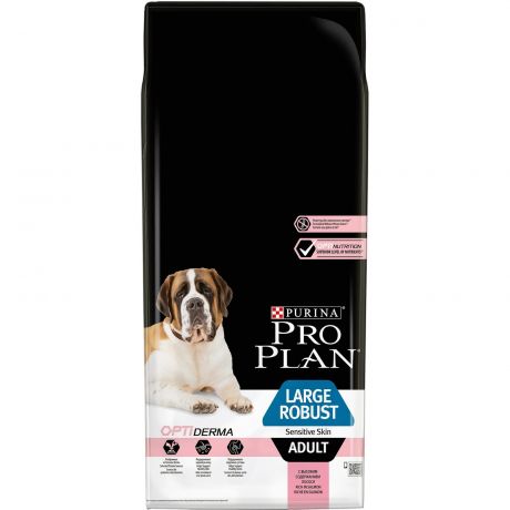 Purina Pro Plan Корм Purina Pro Plan для взрослых собак крупных пород с мощным телосложением с чувствительной кожей, с высоким содержанием лосося (14 кг)