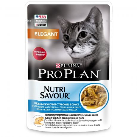 Purina Pro Plan (паучи) Purina Pro Plan (паучи) влажный корм для взрослых кошек с чувствительной кожей, нежные кусочки с треской, в соусе (85 г)