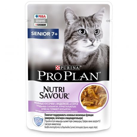 Purina Pro Plan (паучи) Purina Pro Plan (паучи) влажный корм Nutri Savour для взрослых кошек старше 7 лет, нежные кусочки с индейкой, в соусе (85 г)