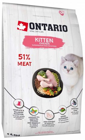 Ontario Корм Ontario для котят, с курицей (6,5 кг)