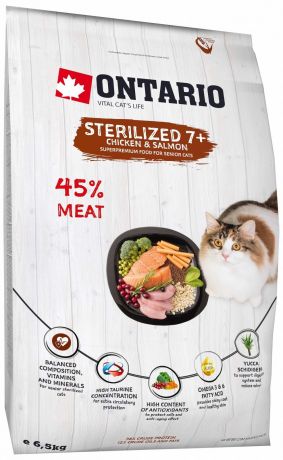 Ontario Корм Ontario для пожилых стерилизованных кошек, с курицей (2 кг)
