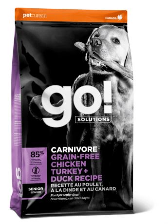 GO! Solutions Корм GO! Solutions беззерновой для пожилых собак всех пород 4 вида мяса: индейка, курица, лосось, утка (9,98 кг)