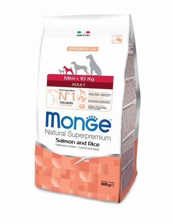 Monge Корм Monge сухой корм для взрослых собак мелких пород, с лососем и рисом (2,5 кг)