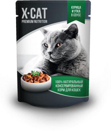 X-CAT X-CAT влажный корм с курицей и уткой в соусе для кошек (85 г)