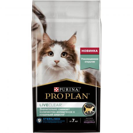Purina Pro Plan Корм Purina Pro Plan сухой корм LiveClear® для стерилизованных кошек старше 7 лет, снижает количество аллергенов в шерсти, с индейкой (1,4 кг)
