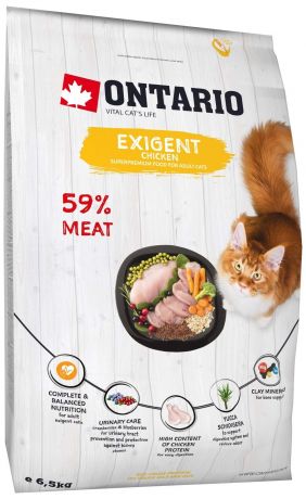 Ontario Корм Ontario для особо требовательных кошек, с курицей (6,5 кг)
