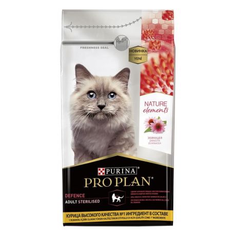 Purina Pro Plan Корм Purina Pro Plan nature Elements для взрослых стерилизованных кошек и кастрированных котов, с высоким содержанием курицы (1,4 кг)