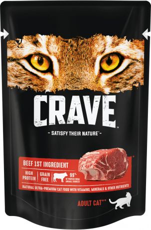 Crave Crave полнорационный консервированный корм для взрослых кошек, с говядиной (70 г)
