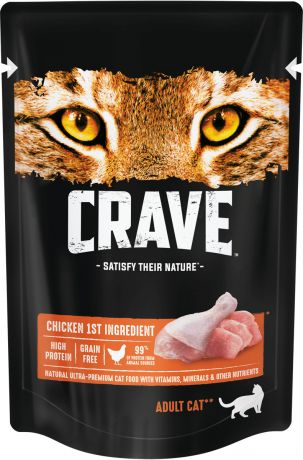 Crave Crave полнорационный консервированный корм для взрослых кошек, с курицей (70 г)