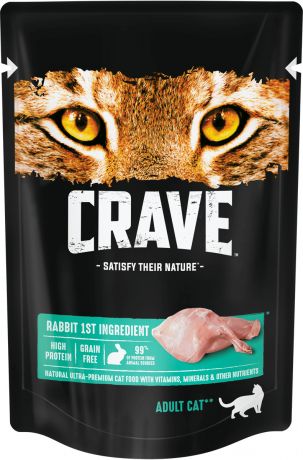 Crave Crave полнорационный консервированный корм для взрослых кошек, с кроликом (70 г)