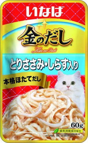 Inaba Inaba киннодаси паучи Куриное филе, мальки ширасу в желе для кошек (60 г)