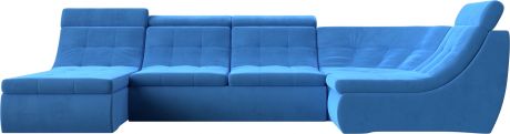 Модульный П-образный диван «Холидей Люкс» Голубой , Велюр