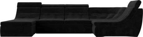 Модульный П-образный диван «Холидей Люкс» Черный, Велюр