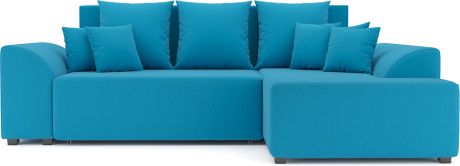 Угловой диван-кровать «Каскад» синий, рогожка, правый