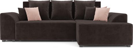 Угловой диван-кровать «Каскад» кордрой коричневый, микровельвет, правый