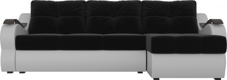 Угловой диван-кровать «Меркурий» ЧерныйБелый, МикровельветЭкокожа, правый