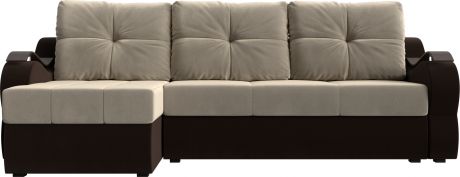 Угловой диван-кровать «Меркурий» бежевыйкоричневый, Микровельвет, левый