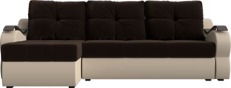 Угловой диван-кровать «Меркурий» Коричневый\Бежевый, Микровельвет\Экокожа, левый