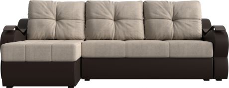 Угловой диван-кровать «Меркурий» бежевыйкоричневый, РогожкаЭкокожа, левый