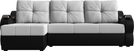 Угловой диван-кровать «Меркурий» БелыйЧерный, Экокожа, левый