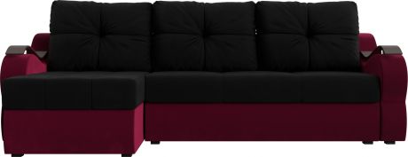 Угловой диван-кровать «Меркурий» ЧерныйБордовый, Микровельвет, левый